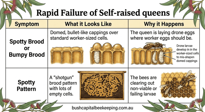 Rapid Failure of Self-raised queens
